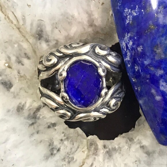 Carolyn Pollack Sterling Silver Lapis & Faceted Clear Quartz Doublet Ring Sz 5.5 - Picture 4 of 10